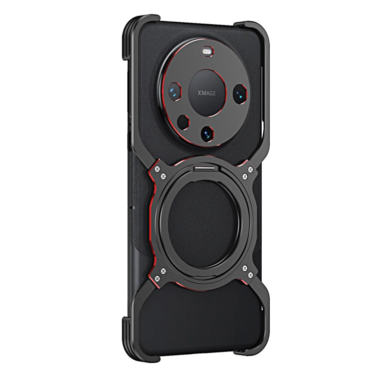 For Huawei Mate 60 Mechanical Arm Borderless MagSafe Holder Metal Phone Case(Black Red)