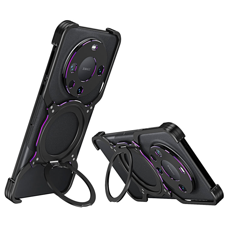 For Huawei Mate 60 Pro Mechanical Arm Borderless MagSafe Holder Metal Phone Case(Black Purple) - Huawei Cases by PMC TechLife | Online Shopping South Africa | PMC TechLife | Buy Now Pay Later Mobicred