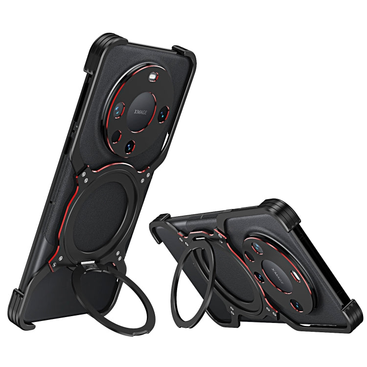 For Huawei Mate 60 Pro Mechanical Arm Borderless MagSafe Holder Metal Phone Case(Black Red) - Huawei Cases by PMC TechLife | Online Shopping South Africa | PMC TechLife | Buy Now Pay Later Mobicred