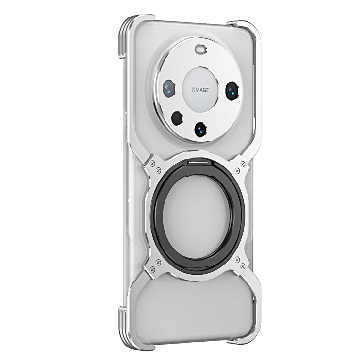 For Huawei Mate 60 Pro+ Mechanical Arm Borderless MagSafe Holder Metal Phone Case(Silver)