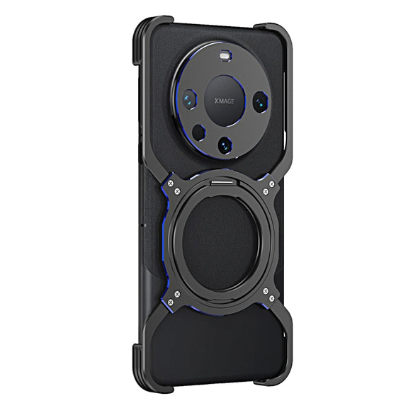 For Huawei Mate 60 Pro+ Mechanical Arm Borderless MagSafe Holder Metal Phone Case(Black Blue)