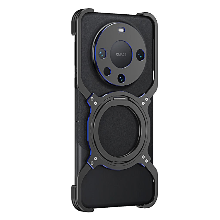 For Huawei Mate 60 Pro+ Mechanical Arm Borderless MagSafe Holder Metal Phone Case(Black Blue)