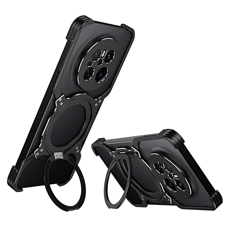 For Huawei Mate 70 Mechanical Arm Borderless MagSafe Holder Metal Phone Case(Black Silver) - Huawei Cases by PMC TechLife | Online Shopping South Africa | PMC TechLife | Buy Now Pay Later Mobicred