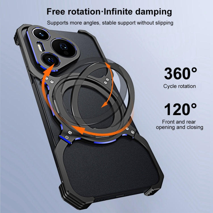 For Huawei Mate 60 Mechanical Arm Borderless MagSafe Holder Metal Phone Case(Black Purple)