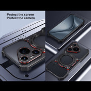 For Huawei Mate 60 Mechanical Arm Borderless MagSafe Holder Metal Phone Case(Black Purple)