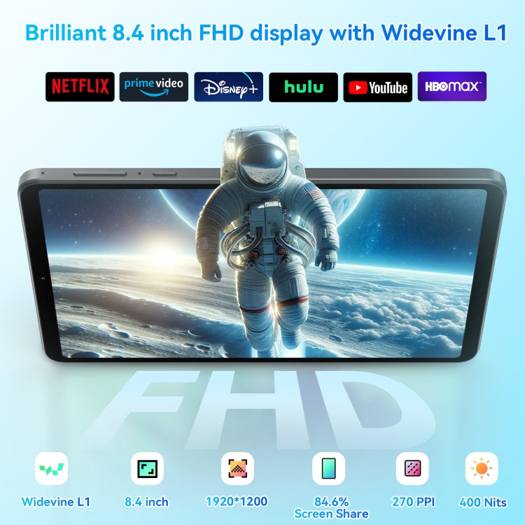 HEADWOLF Fpad5 Pro 4G LTE Tablet PC, 8GB+256GB, 8.4 inch Android 14 MT6789 Octa Core Support Dual SIM, Global Version with Google Play(Black)