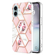For iPhone 16 Splicing Marble Flower IMD TPU Phone Case(Pink Flower) - iPhone 16 Cases by PMC TechLife | Online Shopping South Africa | PMC TechLife | Buy Now Pay Later Mobicred