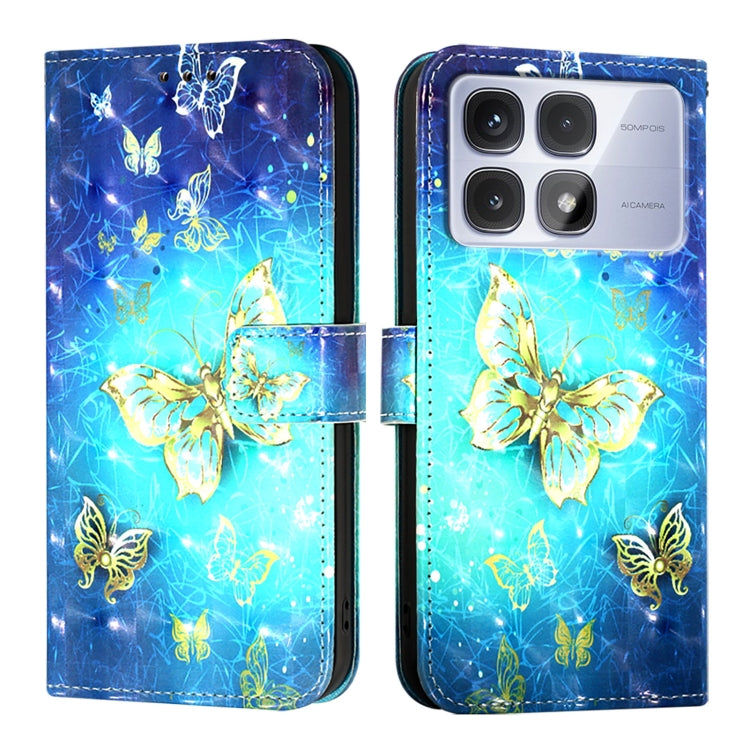 For Redmi K70 Ultra 5G Global 3D Painting Horizontal Flip Leather Phone Case(Golden Butterfly)
