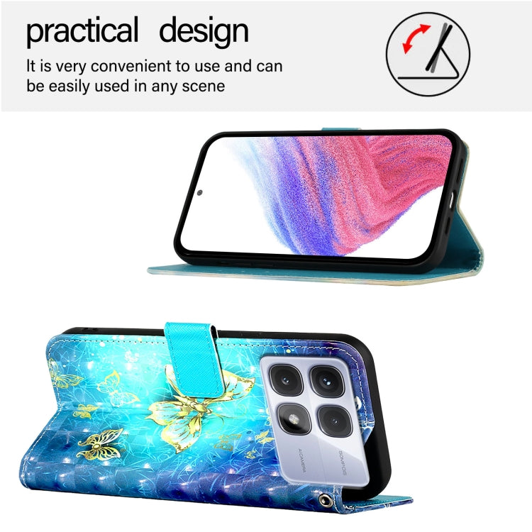 For Redmi K70 Ultra 5G Global 3D Painting Horizontal Flip Leather Phone Case(Golden Butterfly)