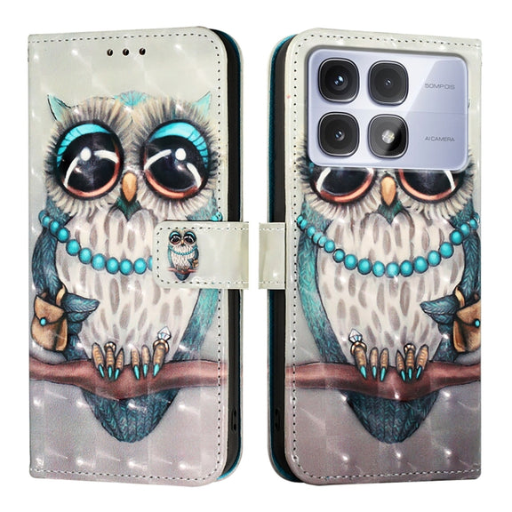 For Redmi K70 Ultra 5G Global 3D Painting Horizontal Flip Leather Phone Case(Grey Owl)