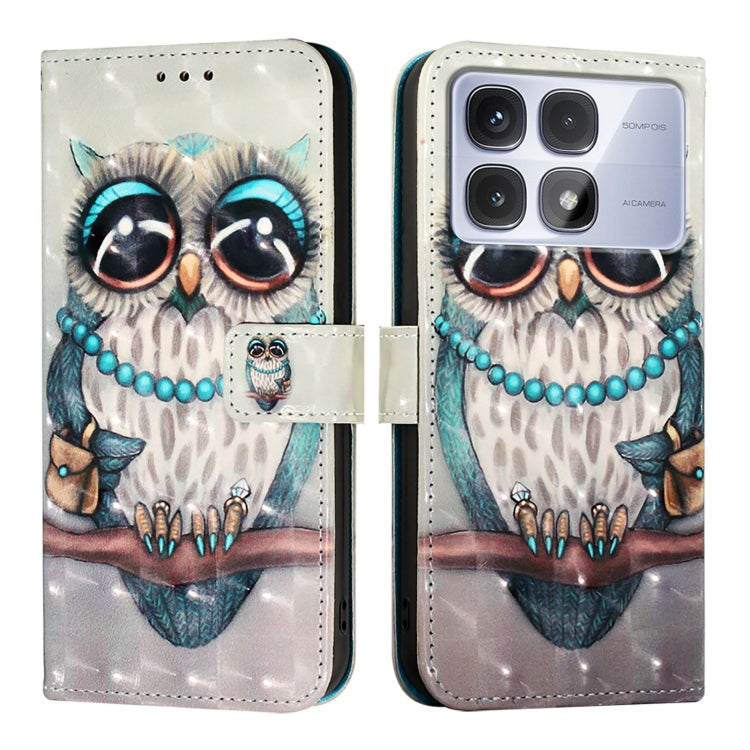 For Redmi K70 Ultra 5G Global 3D Painting Horizontal Flip Leather Phone Case(Grey Owl)