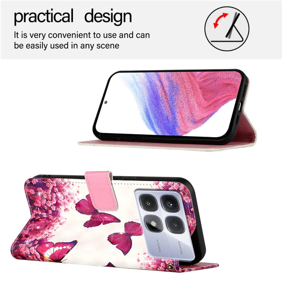 For Redmi K70 Ultra 5G Global 3D Painting Horizontal Flip Leather Phone Case(Rose Butterfly)