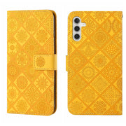 For Samsung Galaxy S25 5G Ethnic Style Embossed Pattern Leather Phone Case(Yellow)