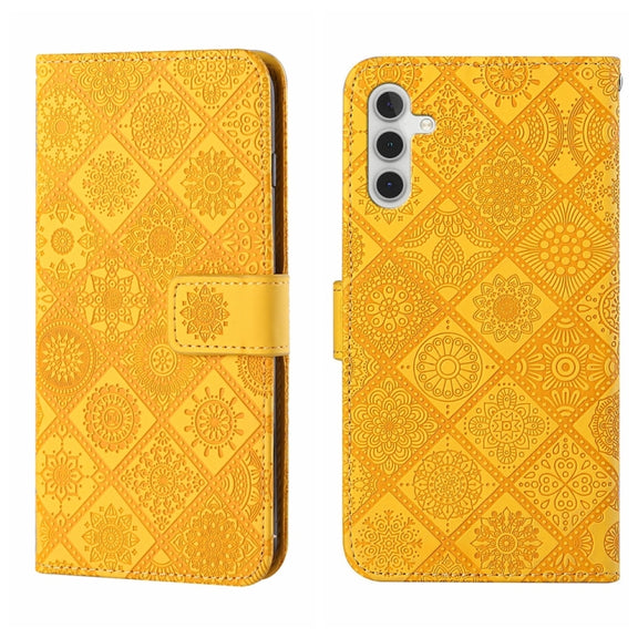 For Samsung Galaxy S25 5G Ethnic Style Embossed Pattern Leather Phone Case(Yellow)