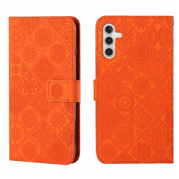 For Samsung Galaxy S25 5G Ethnic Style Embossed Pattern Leather Phone Case(Orange)