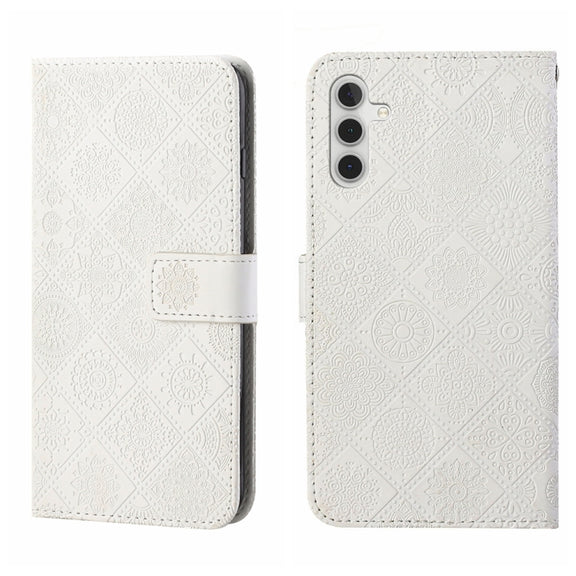 For Samsung Galaxy S25 5G Ethnic Style Embossed Pattern Leather Phone Case(White)