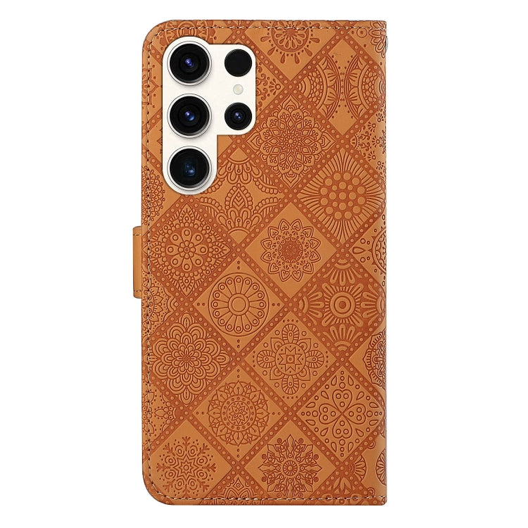 For Samsung Galaxy S25 Ultra 5G Ethnic Style Embossed Pattern Leather Phone Case(Brown)