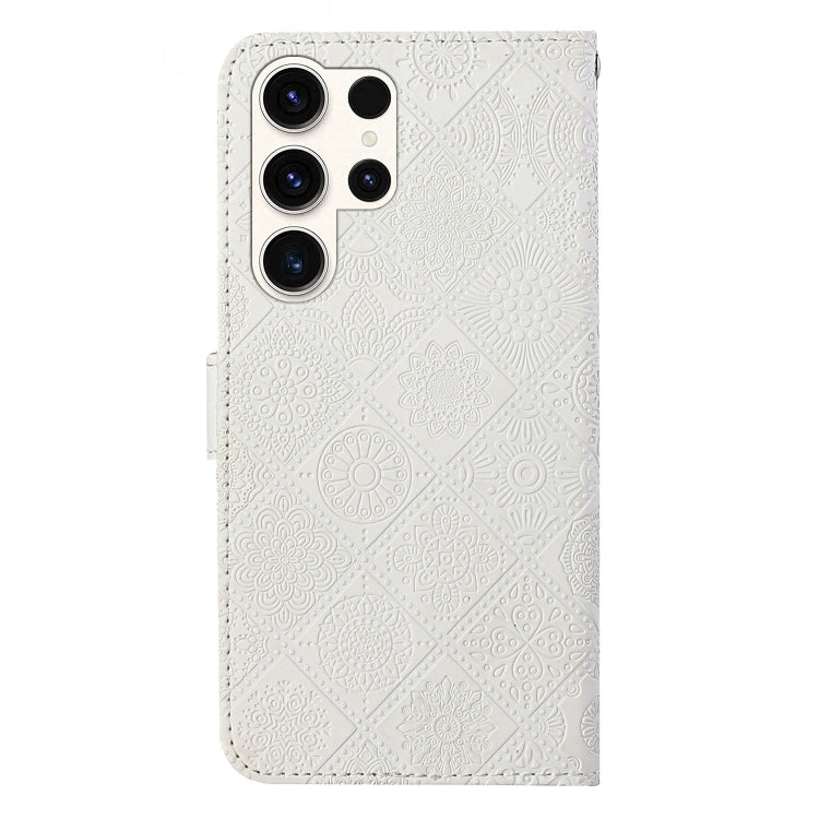 For Samsung Galaxy S25 Ultra 5G Ethnic Style Embossed Pattern Leather Phone Case(White) - Galaxy S25 Ultra 5G Cases by PMC Jewellery | Online Shopping South Africa | PMC Jewellery | Buy Now Pay Later Mobicred