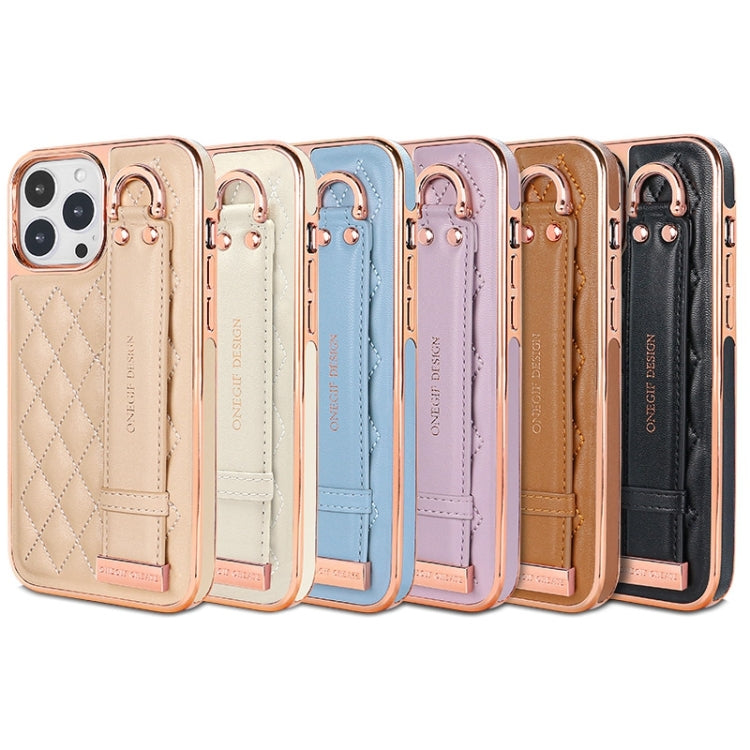 For iPhone 15 Pro Max VIETAO Rhombic Texture Wristband PU Phone Case(White) - free shipping - PMC Jewellery - Order now!