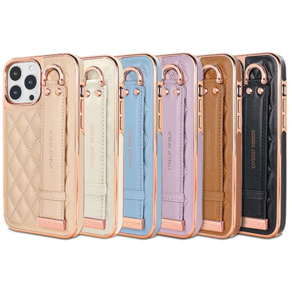 For iPhone 15 Pro Max VIETAO Rhombic Texture Wristband PU Phone Case(White) - free shipping - PMC Jewellery - Order now!