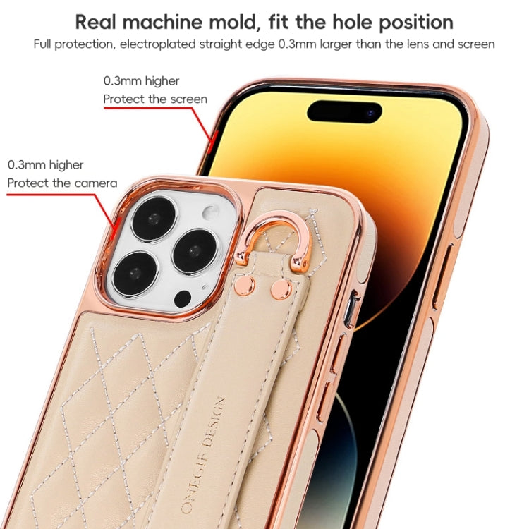 For iPhone 15 Pro Max VIETAO Rhombic Texture Wristband PU Phone Case(White) - free shipping - PMC Jewellery - Order now!