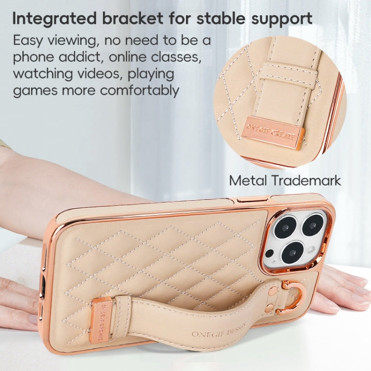 For iPhone 15 Pro Max VIETAO Rhombic Texture Wristband PU Phone Case(White) - free shipping - PMC Jewellery - Order now!