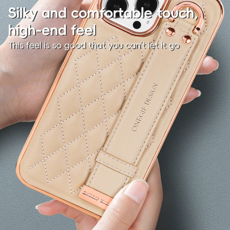 For iPhone 15 Pro Max VIETAO Rhombic Texture Wristband PU Phone Case(White) - free shipping - PMC Jewellery - Order now!