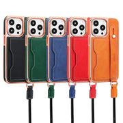 For iPhone 15 Pro Max VIETAO Card Slot Wristband Phone Case with Lanyard(Orange)