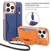 For iPhone 15 Pro Max VIETAO Card Slot Wristband Phone Case with Lanyard(Orange)