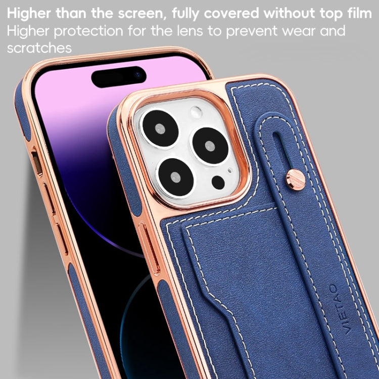 For iPhone 15 Pro Max VIETAO Card Slot Wristband Phone Case with Lanyard(Orange)