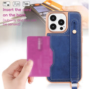 For iPhone 15 Pro Max VIETAO Card Slot Wristband Phone Case with Lanyard(Orange)