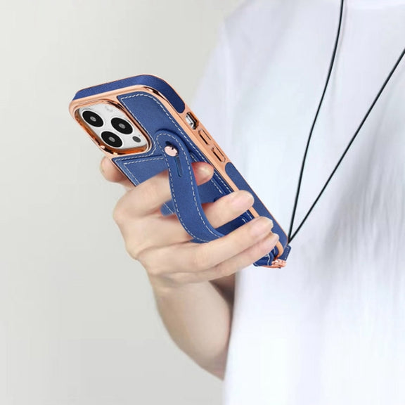 For iPhone 15 Pro Max VIETAO Card Slot Wristband Phone Case with Lanyard(Orange)