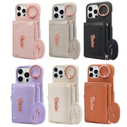 For iPhone 15 Pro Max VIETAO Ring Holder Wallet PU Phone Case with Lanyard(Pink)