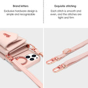 For iPhone 15 Pro Max VIETAO Ring Holder Wallet PU Phone Case with Lanyard(Pink)
