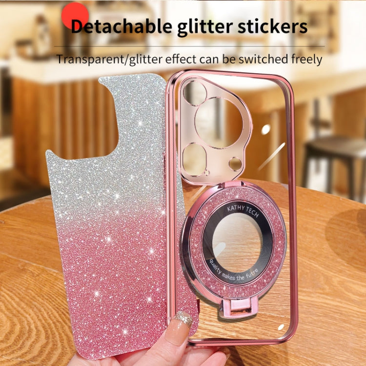For Huawei Pura 70 Ultra Plated Gradient Glitter Round Holder TPU Phone Case(Sierra Blue)