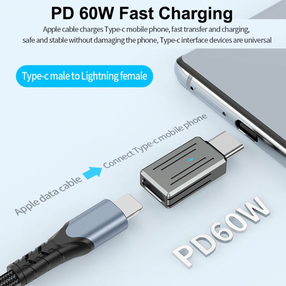 8 Pin Male to USB-C / Type-C Female Zinc Alloy PD Adapter, Support Fast Charging / Data Transmission(Gun Metal)