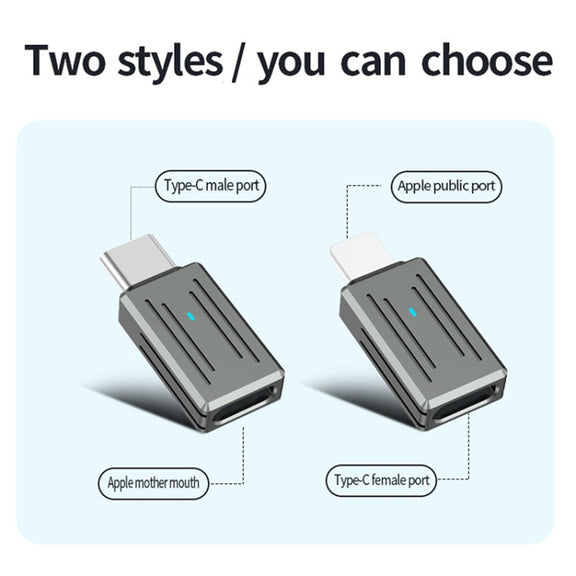 8 Pin Male to USB-C / Type-C Female Zinc Alloy PD Adapter, Support Fast Charging / Data Transmission(Gun Metal)