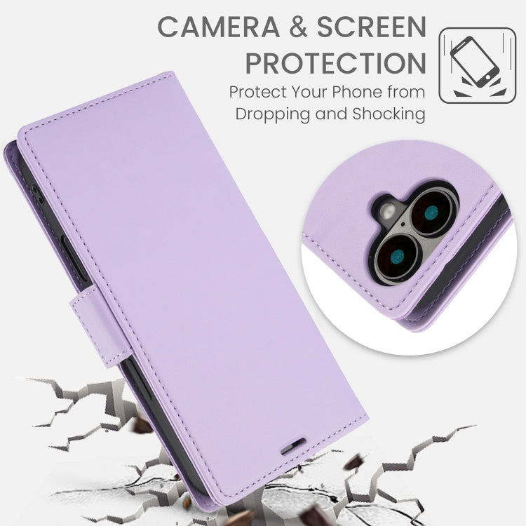 For iPhone 16 Plus Side Buckle RFID Anti-theft Leather Phone Case(Light Purple) - iPhone 16 Plus Cases by PMC TechLife | Online Shopping South Africa | PMC TechLife | Buy Now Pay Later Mobicred