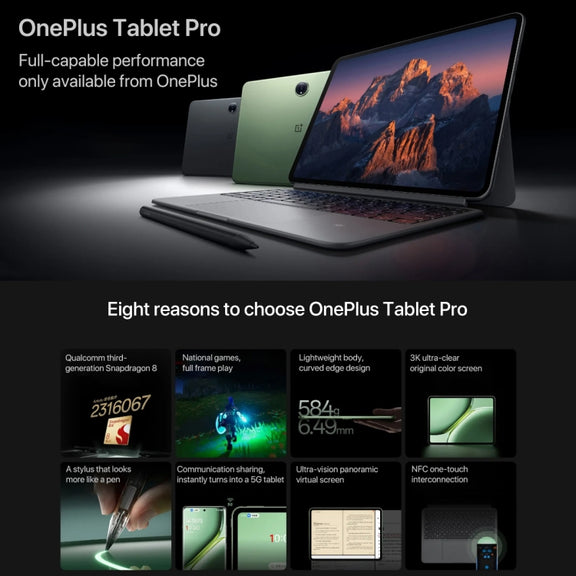 OnePlus Pad Pro 12.1 inch Tablet PC, 8GB+256GB, ColorOS 14.1 Qualcomm Snapdragon 8 Gen3 Octa Core(Gray)