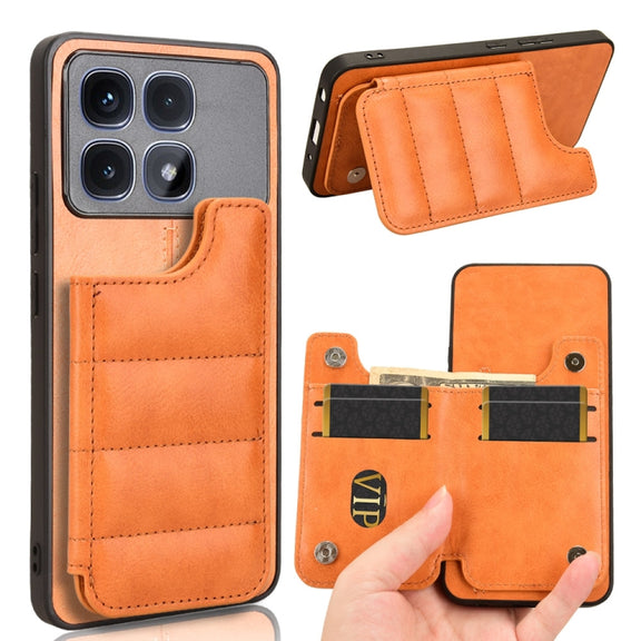 For Redmi K70 Ultra Cow Pattern Sewing Card Bag Phone Case(Orange)