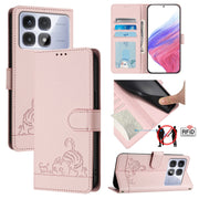 For Redmi K70 Ultra 5G Global Cat Rat Embossed Pattern RFID Leather Phone Case with Lanyard(Pink)