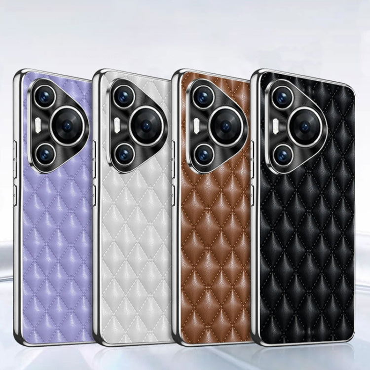 For Huawei Pura 70 Ultra Silver Edge Rhombic Texture PU Leather Phone Case(White) - free shipping - PMC Jewellery - Order now!