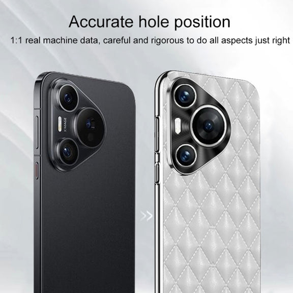 For Huawei Pura 70 Pro / 70 Pro+ Silver Edge Rhombic Texture PU Leather Phone Case(Black)
