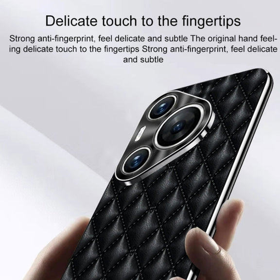 For Huawei Pura 70 Silver Edge Rhombic Texture PU Leather Phone Case(Black)