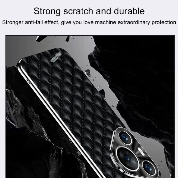 For Huawei Pura 70 Ultra Silver Edge Rhombic Texture PU Leather Phone Case(White) - free shipping - PMC Jewellery - Order now!