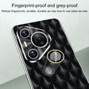 For Huawei Pura 70 Silver Edge Rhombic Texture PU Leather Phone Case(Black)