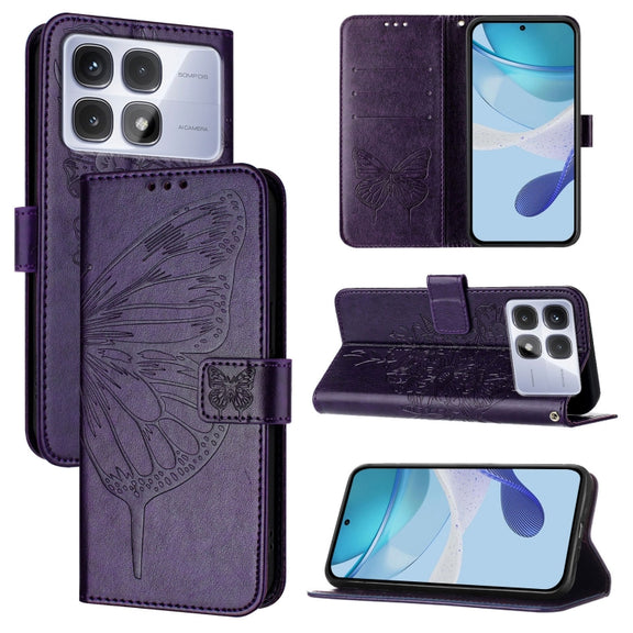 For Redmi K70 Ultra 5G Global Embossed Butterfly Leather Phone Case(Dark Purple)