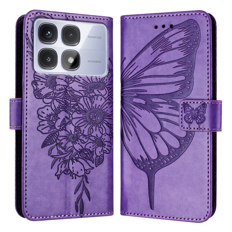 For Redmi K70 Ultra 5G Global Embossed Butterfly Leather Phone Case(Light Purple)