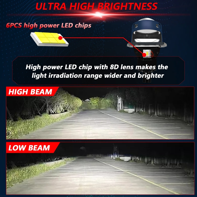 T03 Pair 3 inch Car Bifocal LED Lens Headlight, Left-hand Drive(Blue)