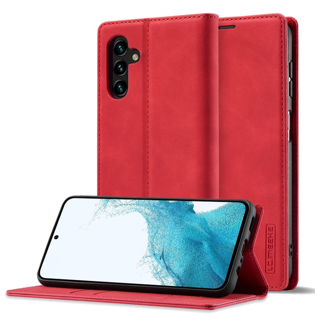 For Samsung Galaxy S24 FE 5G LC.IMEEKE Strong Magnetism Microfiber Leather Phone Case(Red)